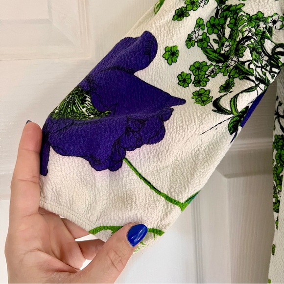 💟 ANTHROPOLOGIE Deletta Floral Puff Sleeve Tunic Top V-Neck Blouse Bohemian M - Picture 7 of 13